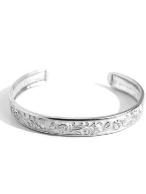 Engraved Silver Floral Cuff Bracelet
